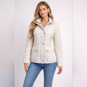 Coach Cream Quilted Puffer Jacket with Lapels Size Small
